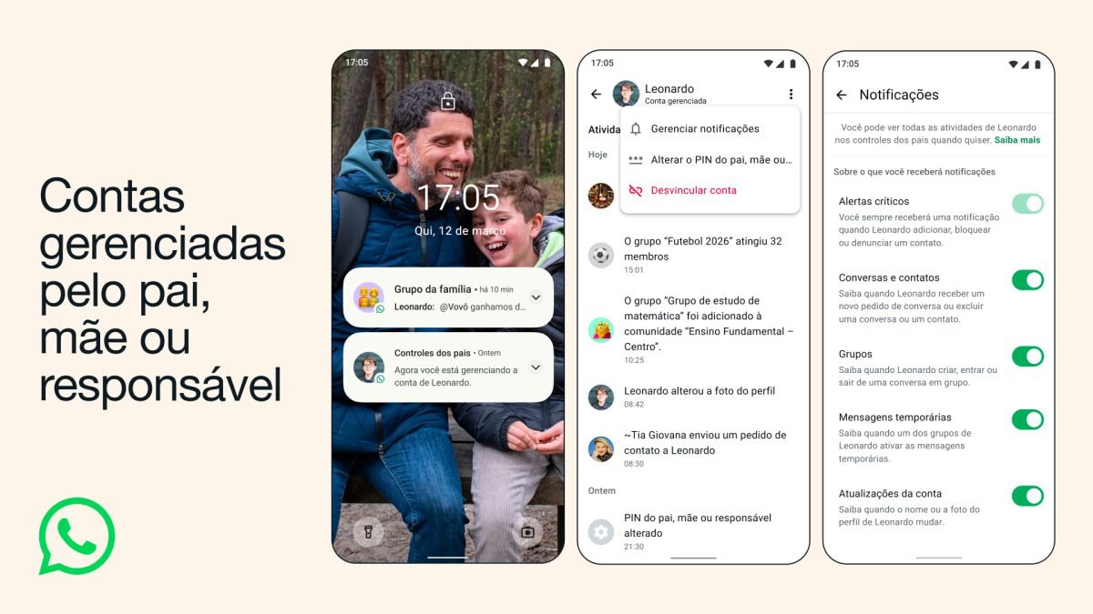 Apresentamos as contas gerenciadas por pais no WhatsApp