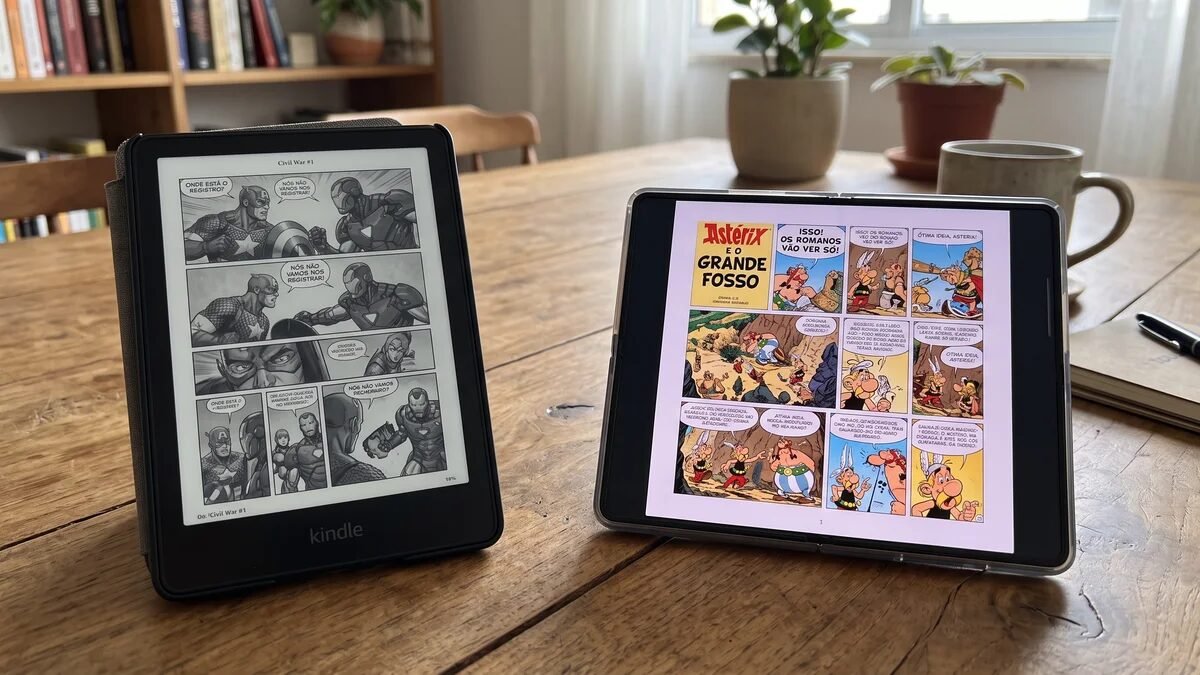 Kindle x Galaxy Z Fold 8: qual é melhor para ler quadrinhos?