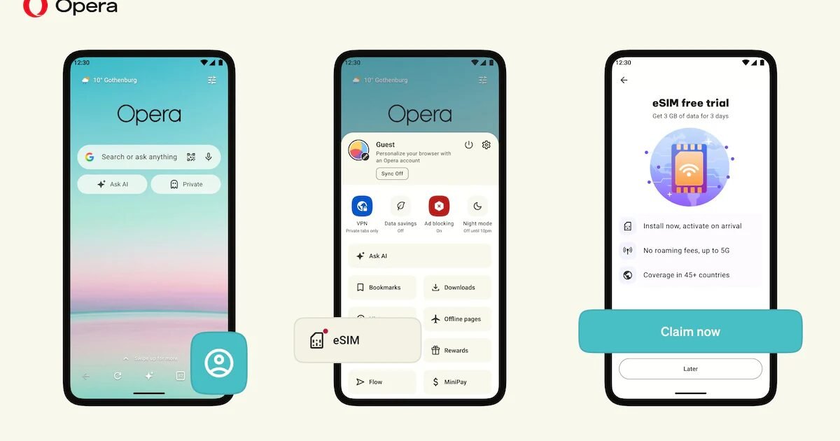 Opera lança eSIM com 3 GB grátis no app para Android; confira com usar