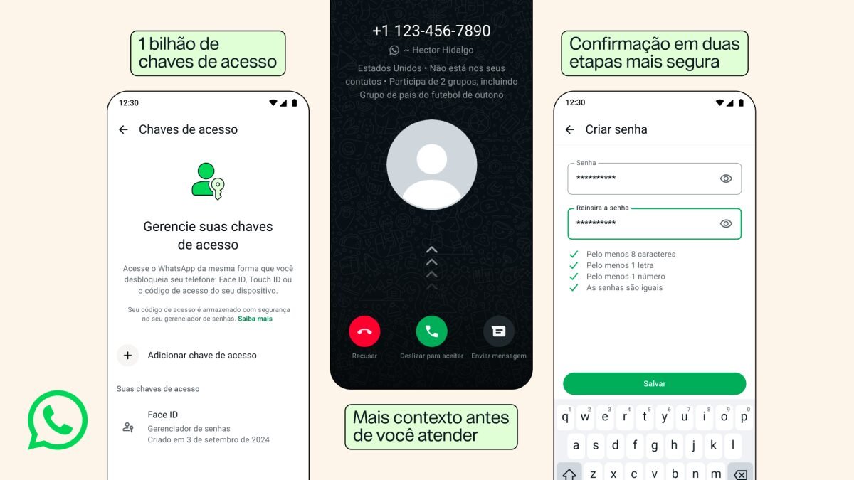 Um bilhão de pessoas já estão protegidas com chaves de acesso no WhatsApp e com outros recursos de segurança da conta