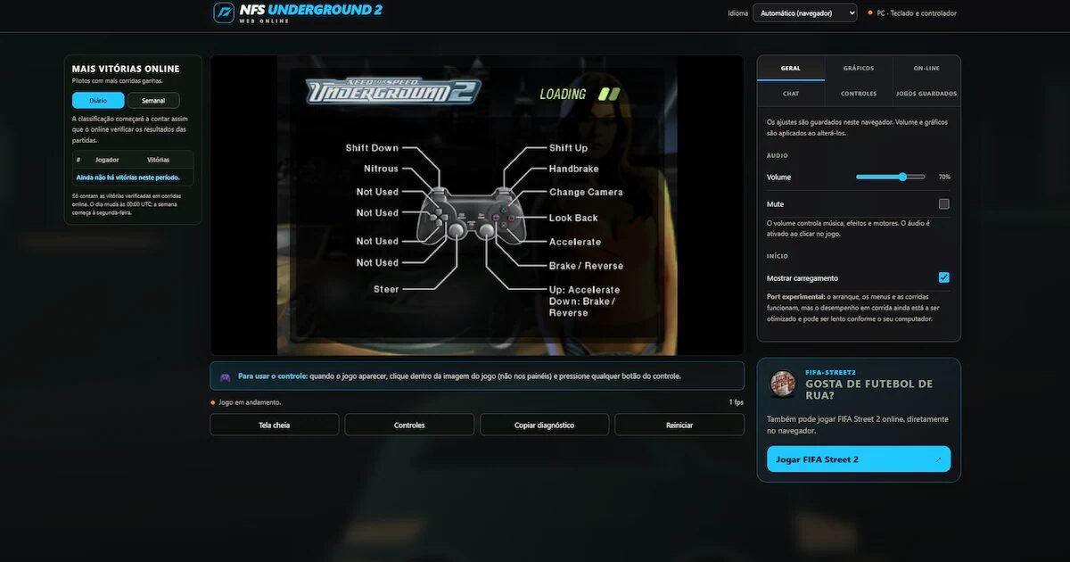 FIFA Street 2 e NFS Underground 2 agora rodam de graça direto no navegador em versão não oficial