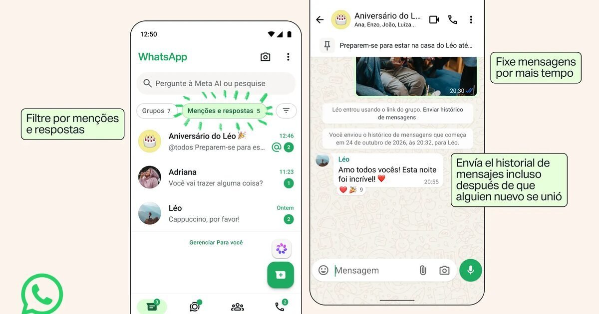 WhatsApp ganha filtro de menções e fixação de mensagens por tempo ilimitado